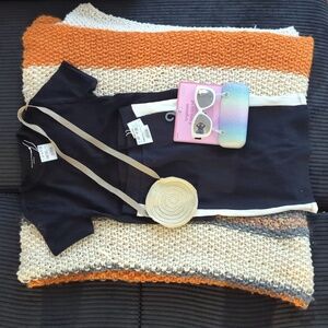 Black and White Two-Piece Set Size 10/11 Yrs With Bag And Sunglases With Case